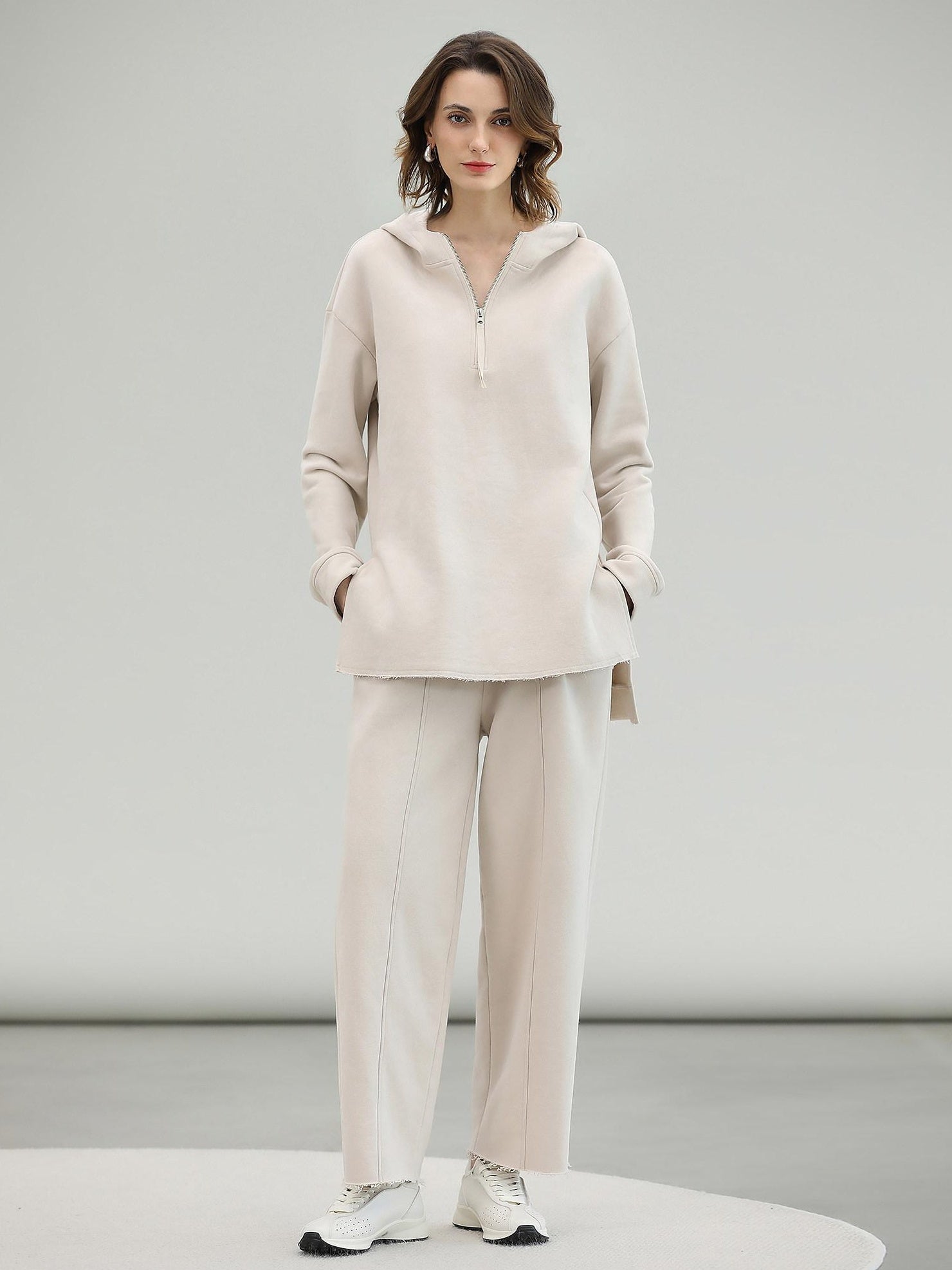 COCOBELLA Cotton Rich Straight Midlength Commuter Hooded Sweatshirt Hoodies