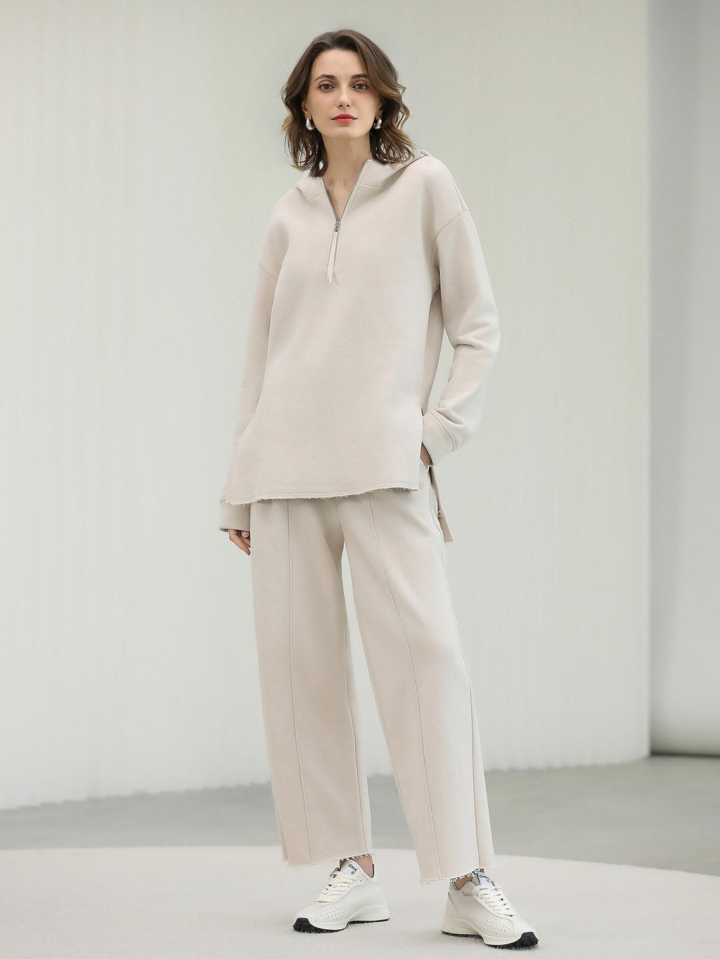 COCOBELLA Cotton Rich Straight Midlength Commuter Hooded Sweatshirt Hoodies