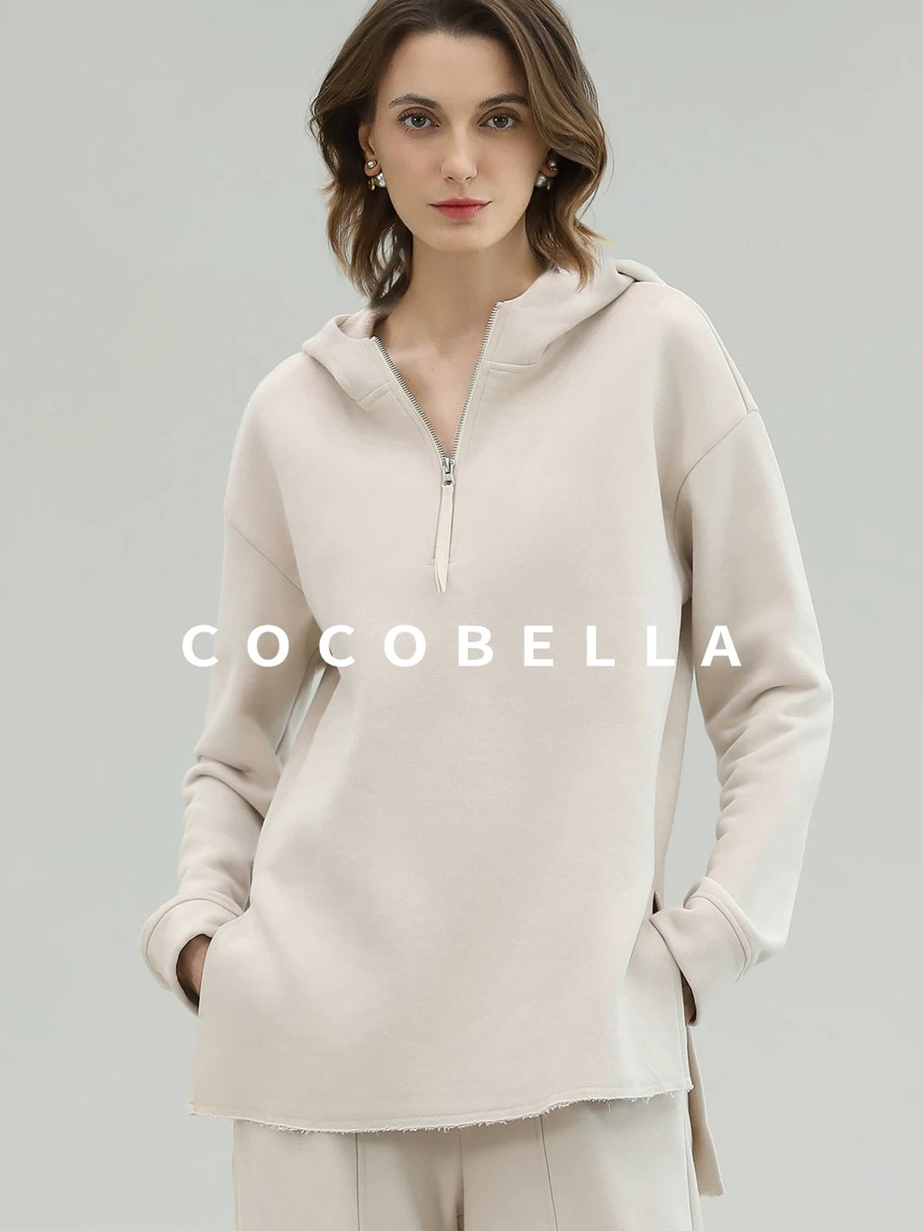 COCOBELLA Cotton Rich Straight Midlength Commuter Hooded Sweatshirt Hoodies