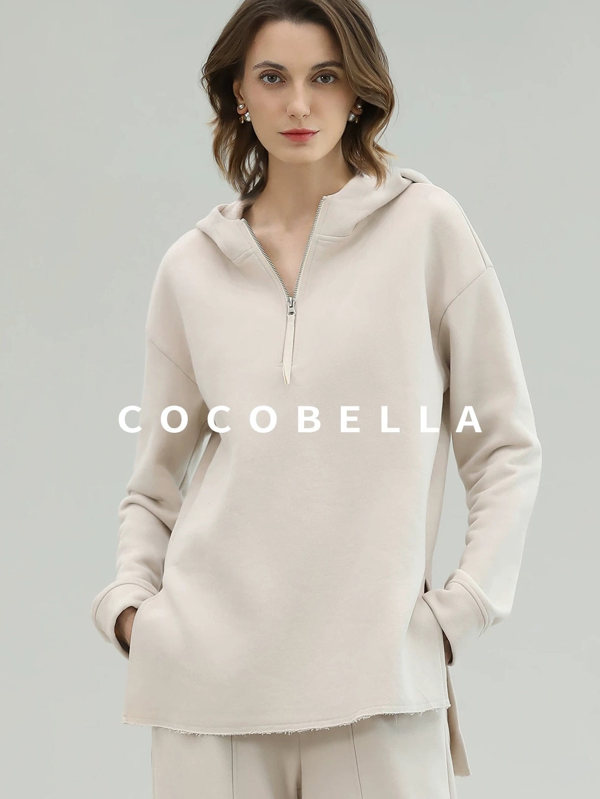 COCOBELLA Cotton Rich Straight Midlength Commuter Hooded Sweatshirt Hoodies