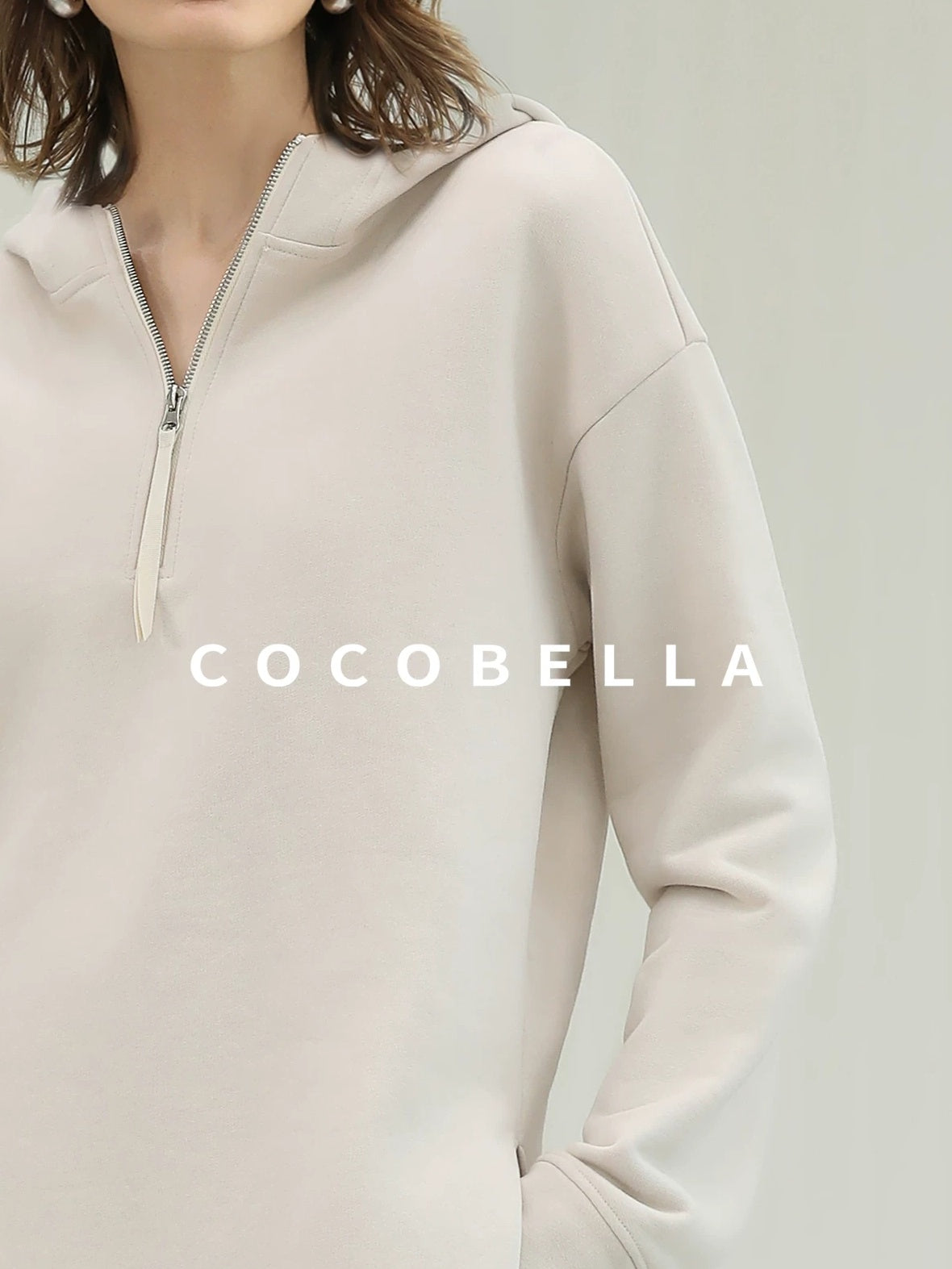 COCOBELLA Cotton Rich Straight Midlength Commuter Hooded Sweatshirt Hoodies