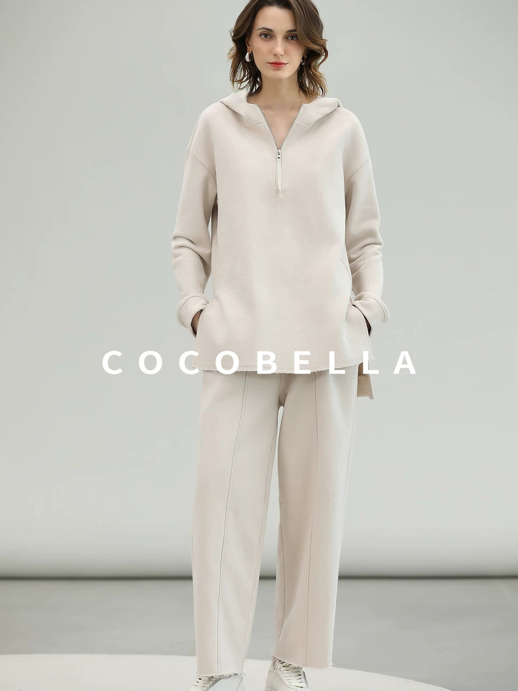 COCOBELLA Cotton Rich Straight Midlength Commuter Hooded Sweatshirt Hoodies