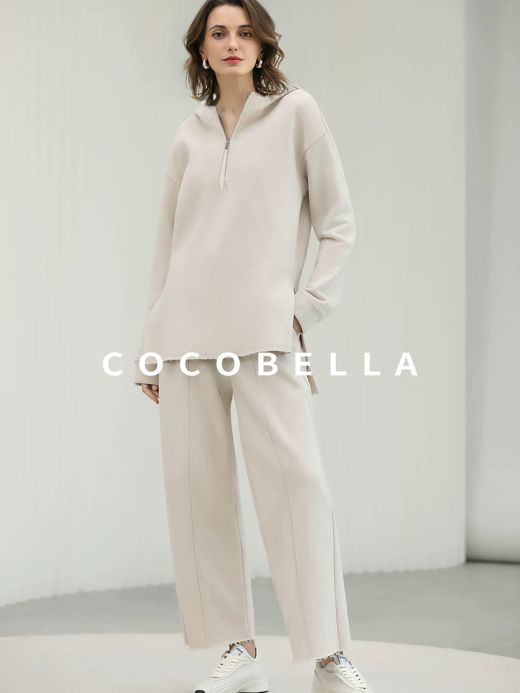 COCOBELLA Cotton Rich Straight Midlength Commuter Hooded Sweatshirt Hoodies