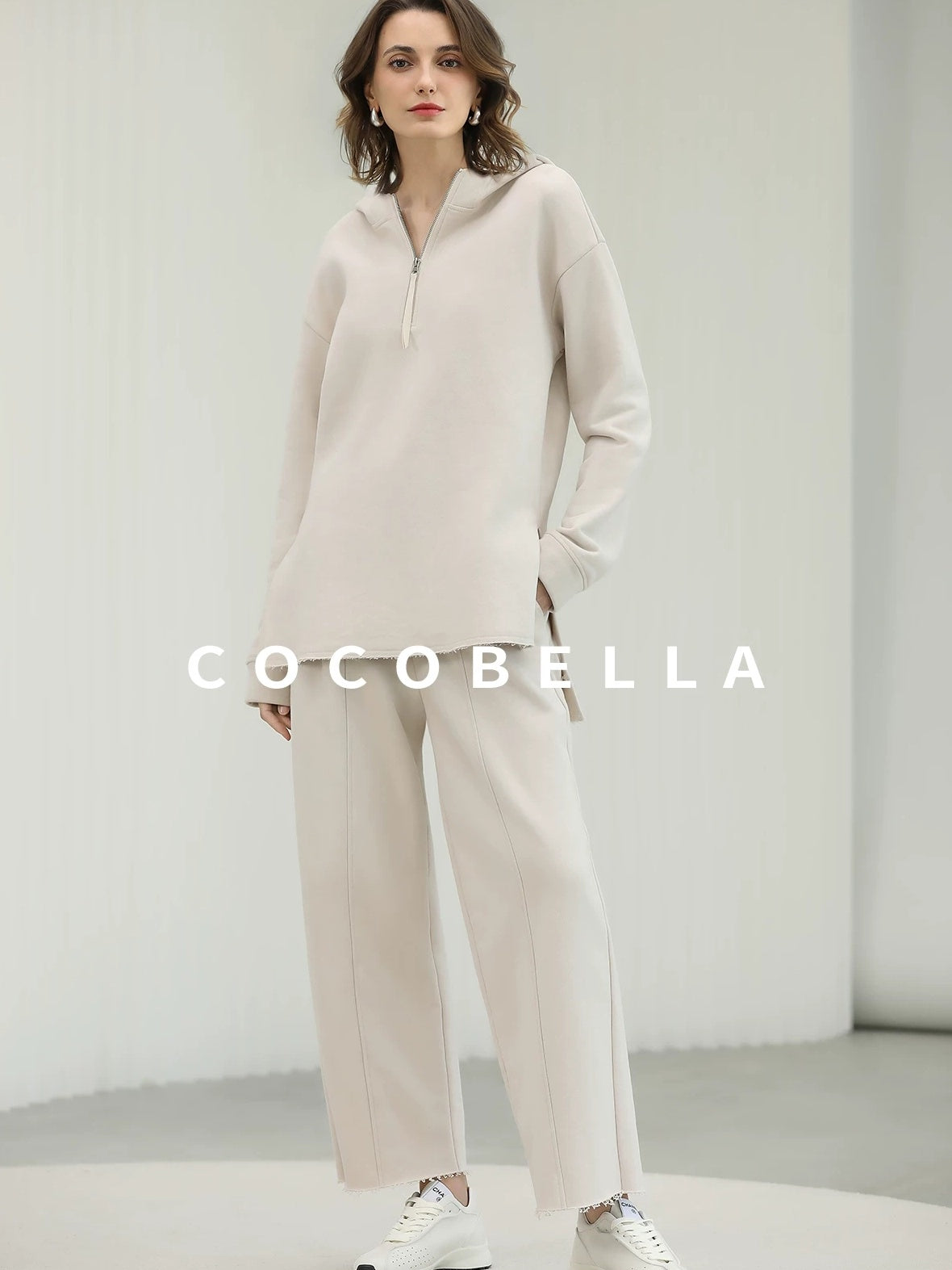 COCOBELLA Cotton Rich Straight Midlength Commuter Hooded Sweatshirt Hoodies