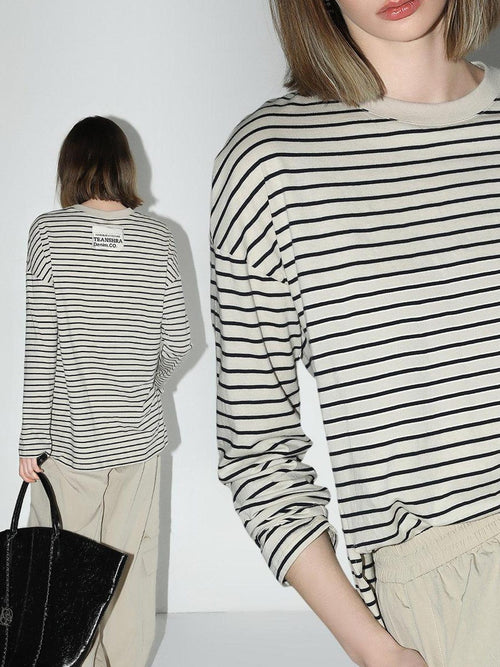 COCOBELLA Cotton Stretch Casual Straight Fit 3D Striped Round Neck Long Sleeve Shirts