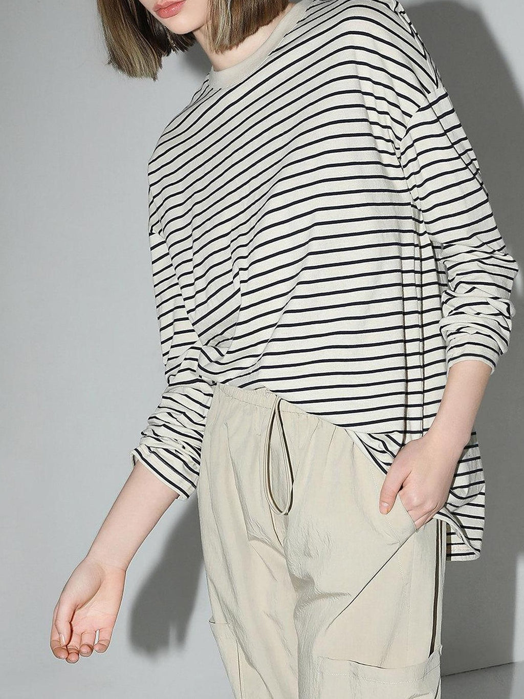 COCOBELLA Cotton Stretch Casual Straight Fit 3D Striped Round Neck Long Sleeve Shirts