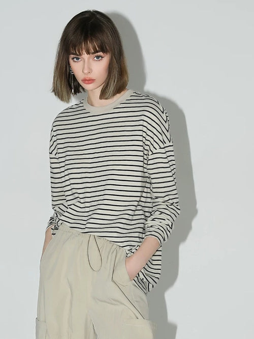 COCOBELLA Cotton Stretch Casual Straight Fit 3D Striped Round Neck Long Sleeve Shirts