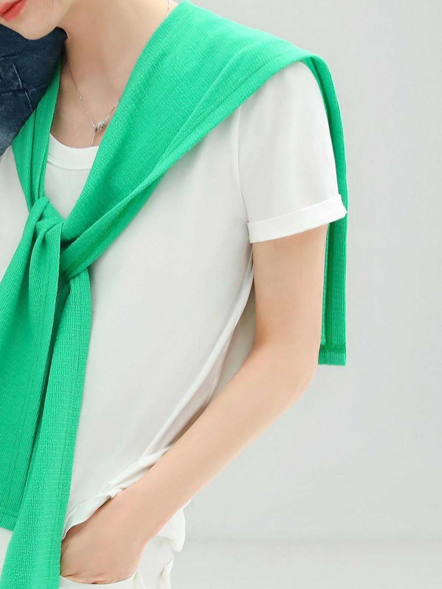 COCOBELLA Cotton Stretch Two Piece Short Sleeve Commuter Casual Women White Green T-Shirts