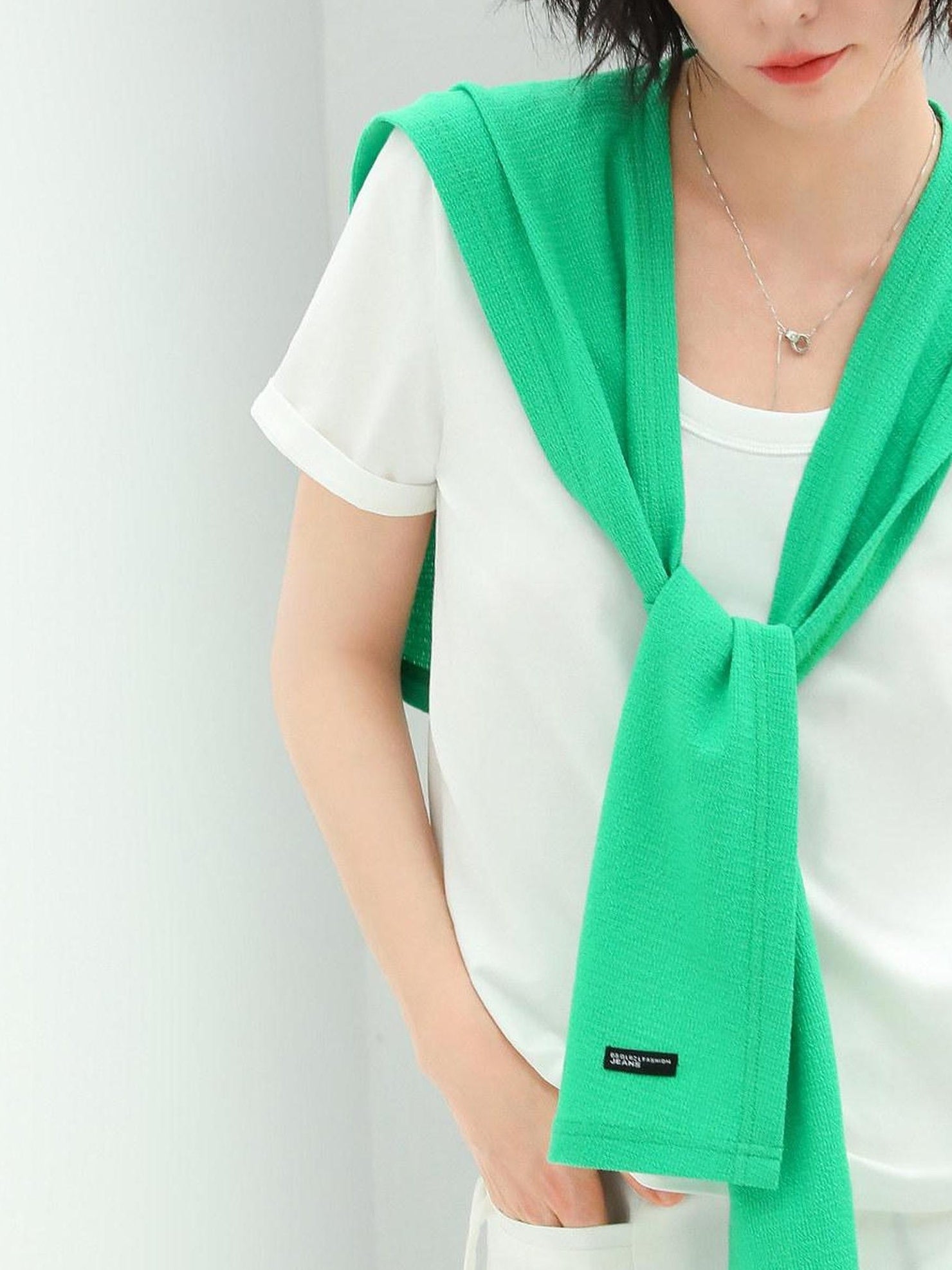 COCOBELLA Cotton Stretch Two Piece Short Sleeve Commuter Casual Women White Green T-Shirts