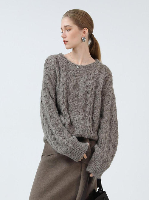 COCOBELLA Cozy Acrylic Wool Blend Commuter Loose Fit Crew Neck Women Oatmeal Gray Sweater