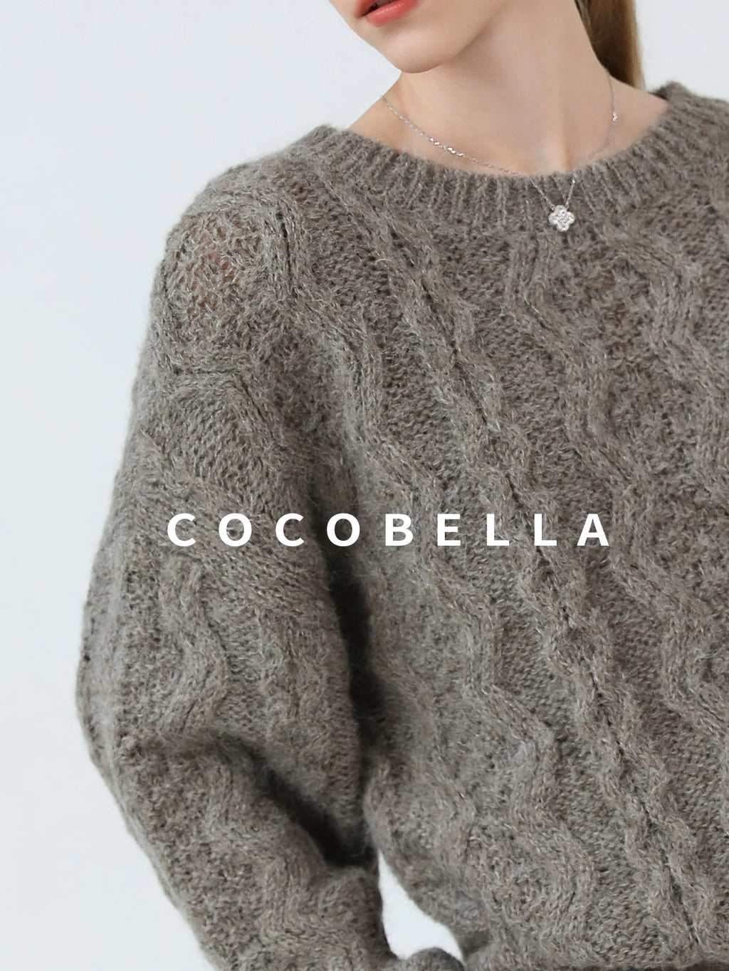 COCOBELLA Cozy Acrylic Wool Blend Commuter Loose Fit Crew Neck Women Oatmeal Gray Sweater