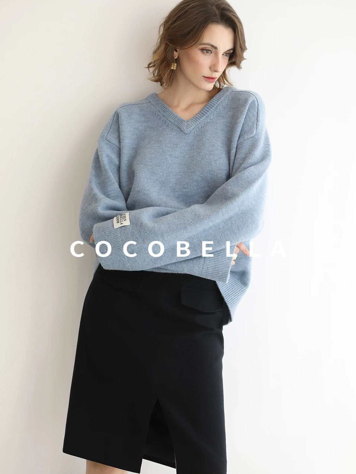 COCOBELLA Cozy Acrylic Wool Blend Relaxed Fit Commuter V Neck Knit Women Sweater