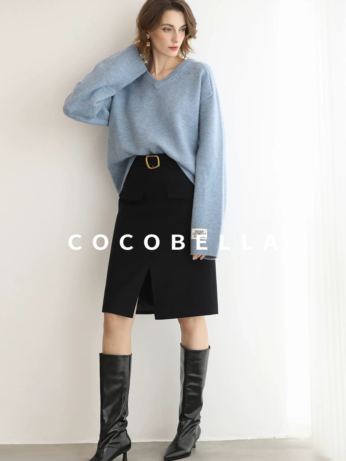 COCOBELLA Cozy Acrylic Wool Blend Relaxed Fit Commuter V Neck Knit Women Sweater