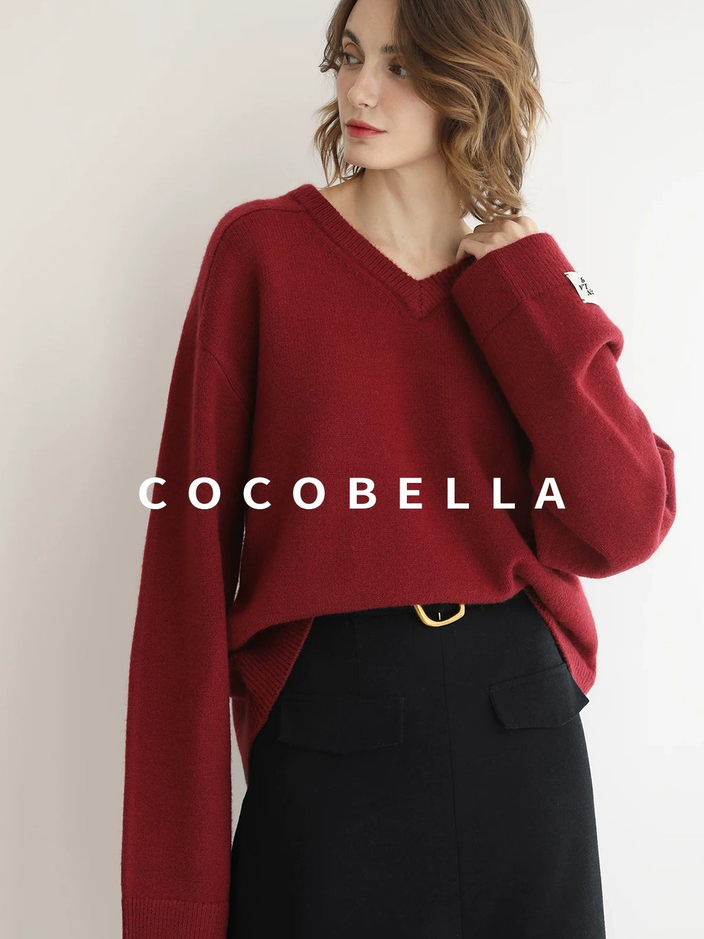 COCOBELLA Cozy Acrylic Wool Blend Relaxed Fit Commuter V Neck Knit Women Sweater
