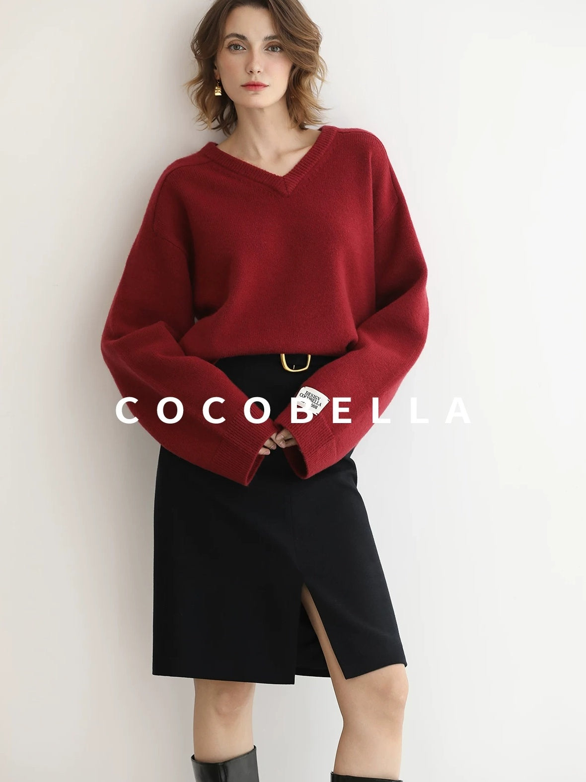 COCOBELLA Cozy Acrylic Wool Blend Relaxed Fit Commuter V Neck Knit Women Sweater