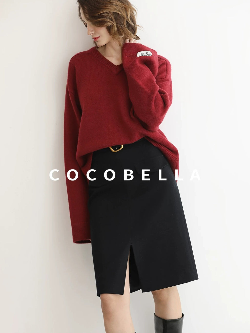 COCOBELLA Cozy Acrylic Wool Blend Relaxed Fit Commuter V Neck Knit Women Sweater