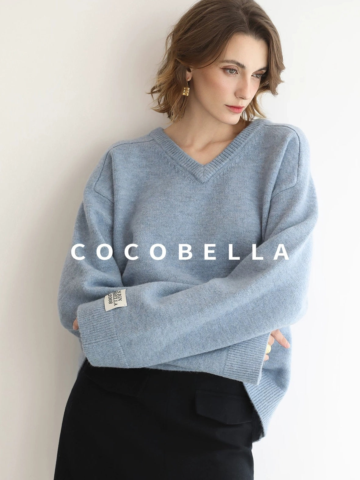 COCOBELLA Cozy Acrylic Wool Blend Relaxed Fit Commuter V Neck Knit Women Sweater
