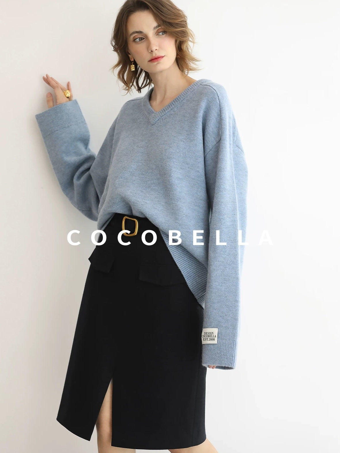 COCOBELLA Cozy Acrylic Wool Blend Relaxed Fit Commuter V Neck Knit Women Sweater