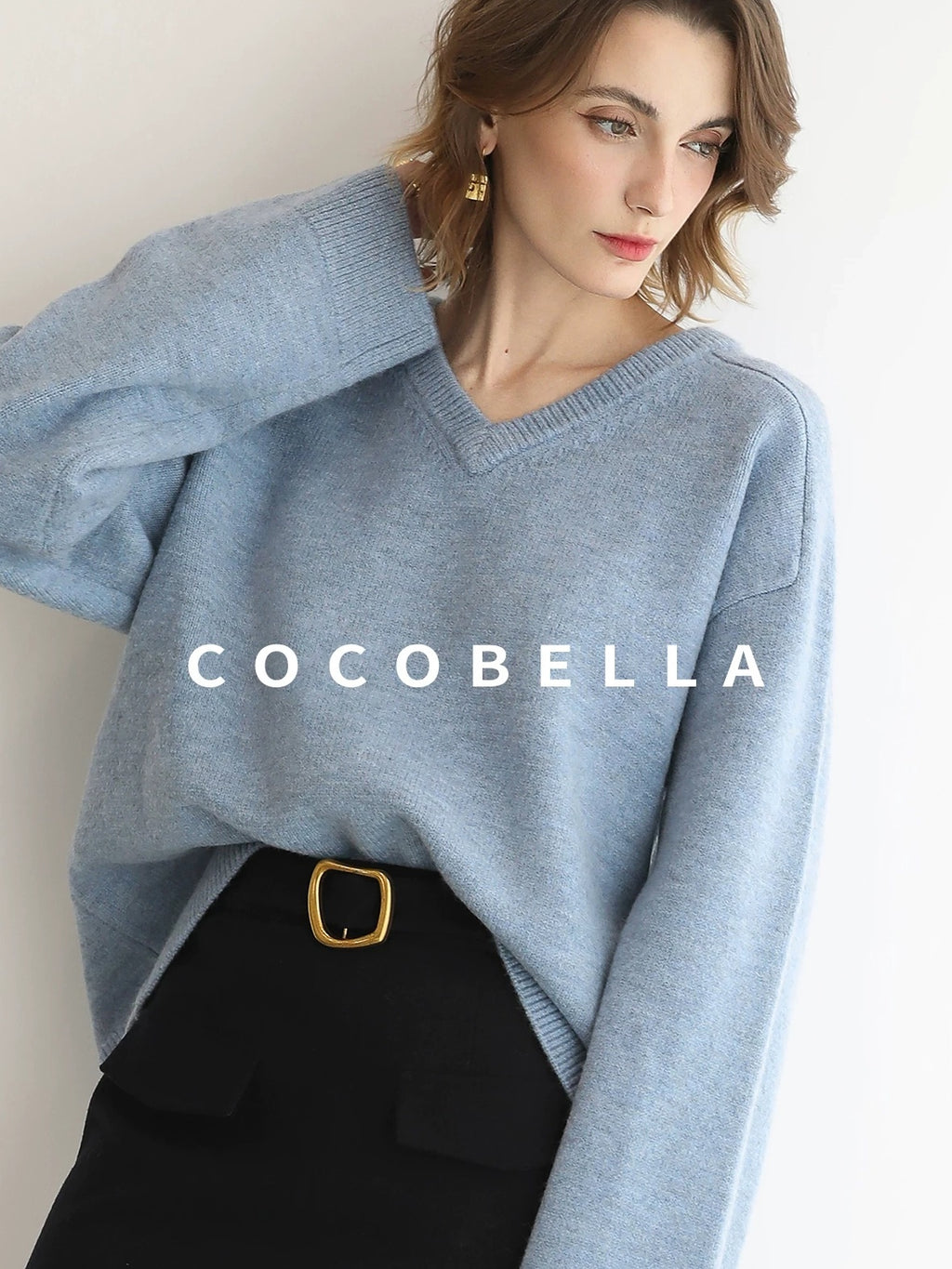 COCOBELLA Cozy Acrylic Wool Blend Relaxed Fit Commuter V Neck Knit Women Sweater