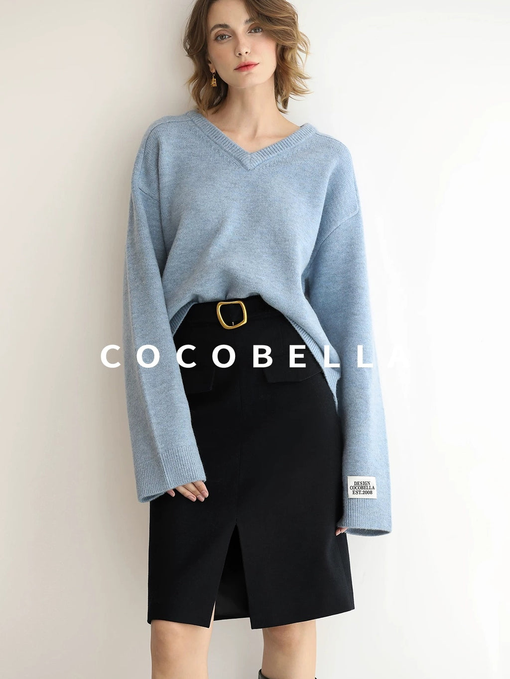 COCOBELLA Cozy Acrylic Wool Blend Relaxed Fit Commuter V Neck Knit Women Sweater