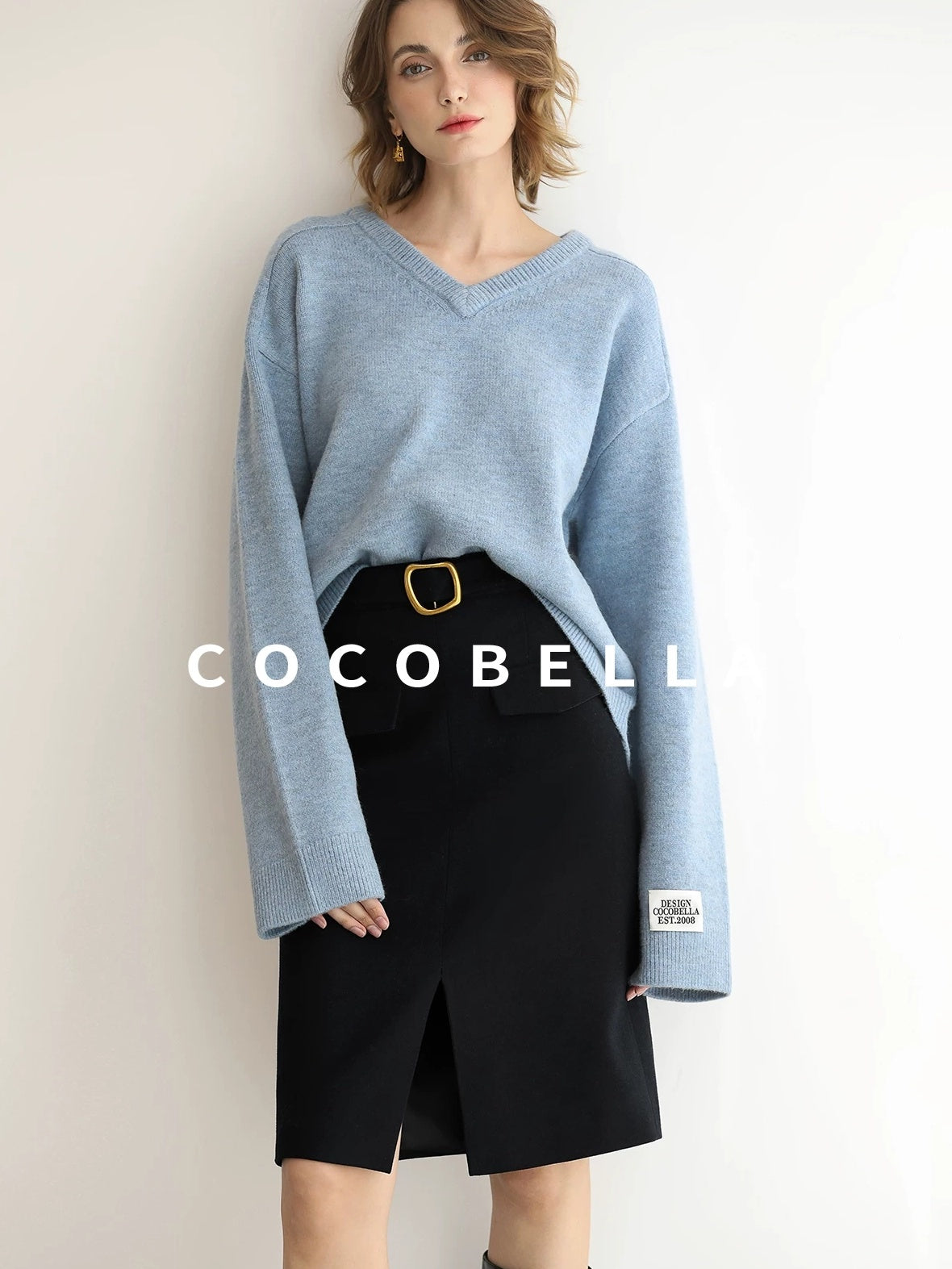 COCOBELLA Cozy Acrylic Wool Blend Relaxed Fit Commuter V Neck Knit Women Sweater