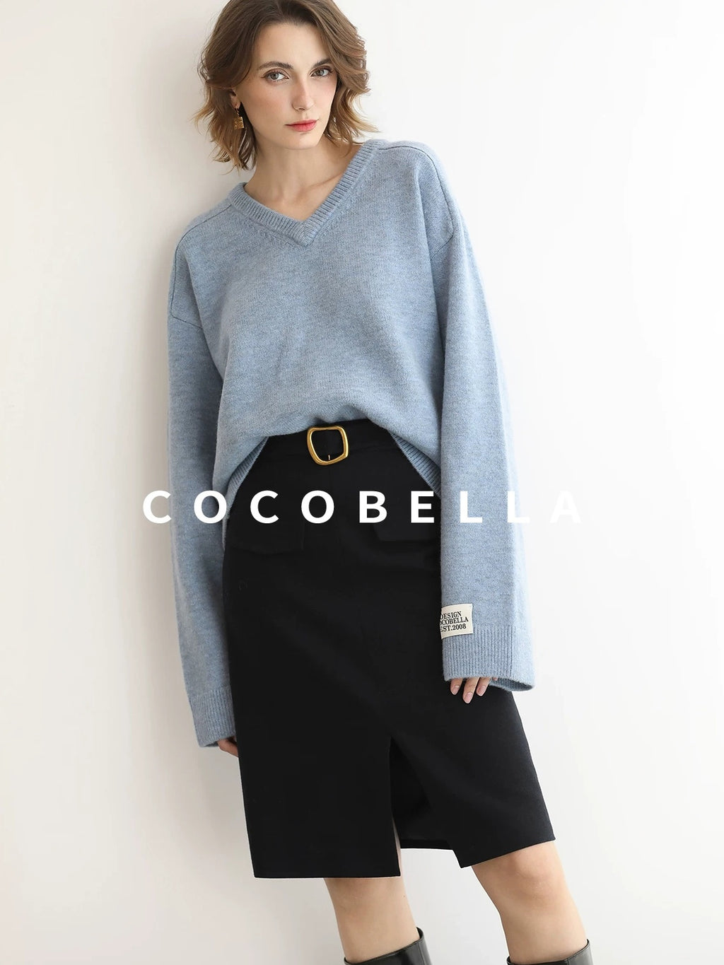 COCOBELLA Cozy Acrylic Wool Blend Relaxed Fit Commuter V Neck Knit Women Sweater