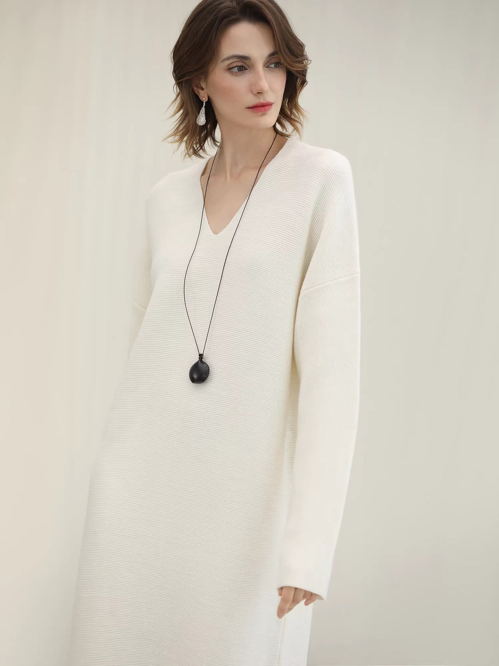 COCOBELLA_Cozy_Acrylic_Wool_Knit_V_Neck_Drop_Shoulder_H_Line_Straight_Commuter_Dresses_MISSTT