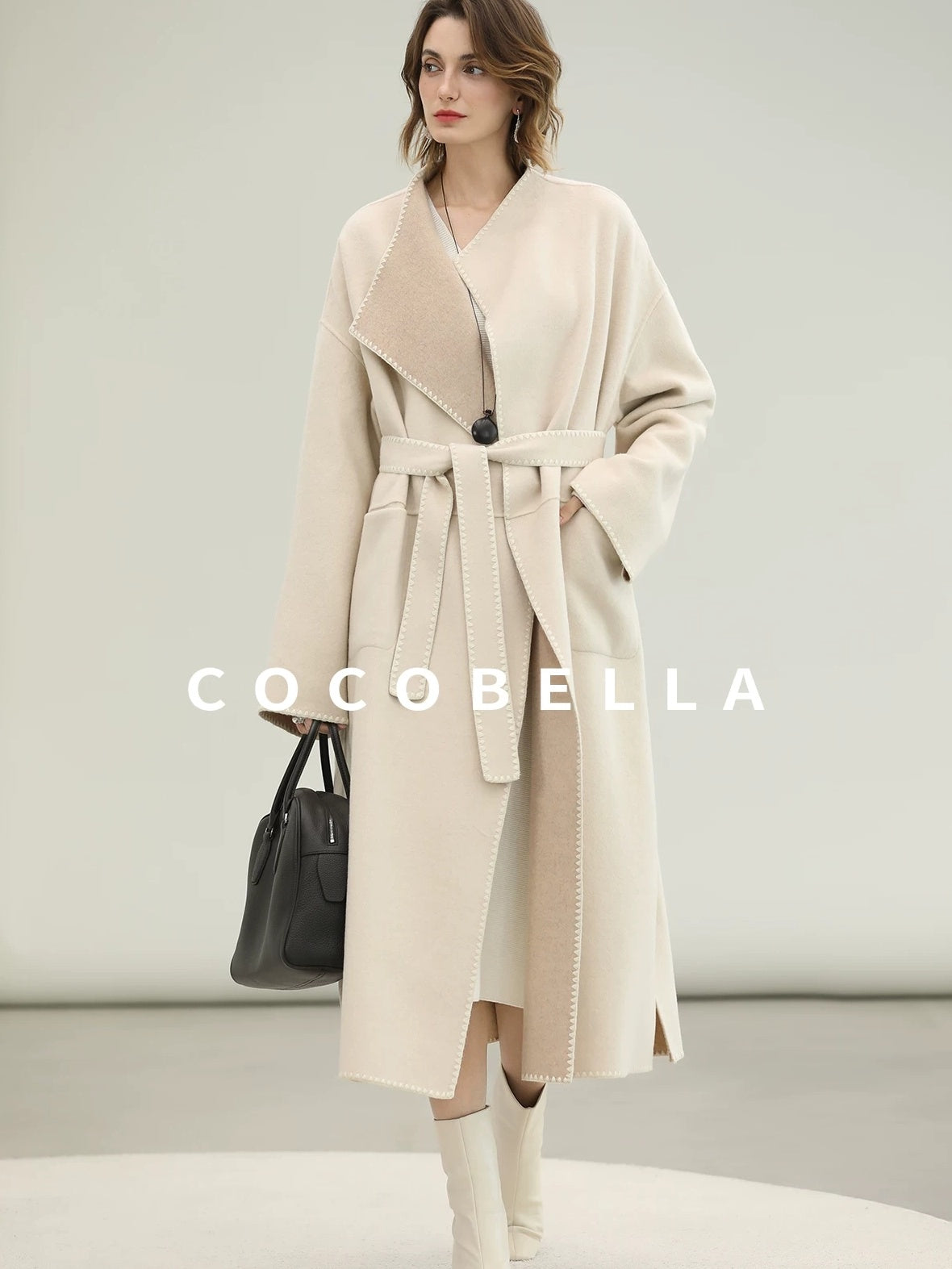 COCOBELLA Cozy Acrylic Wool Knit V Neck Drop Shoulder H Line Straight Commuter Dresses