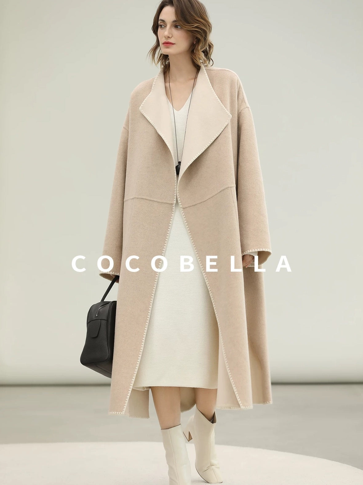 COCOBELLA Cozy Acrylic Wool Knit V Neck Drop Shoulder H Line Straight Commuter Dresses