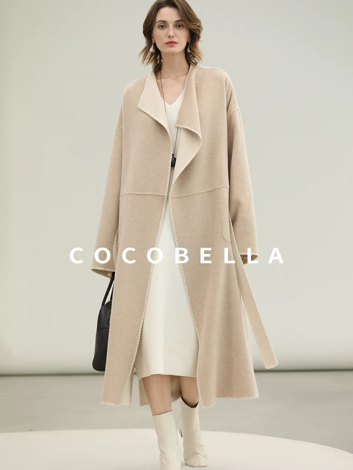 COCOBELLA Cozy Acrylic Wool Knit V Neck Drop Shoulder H Line Straight Commuter Dresses