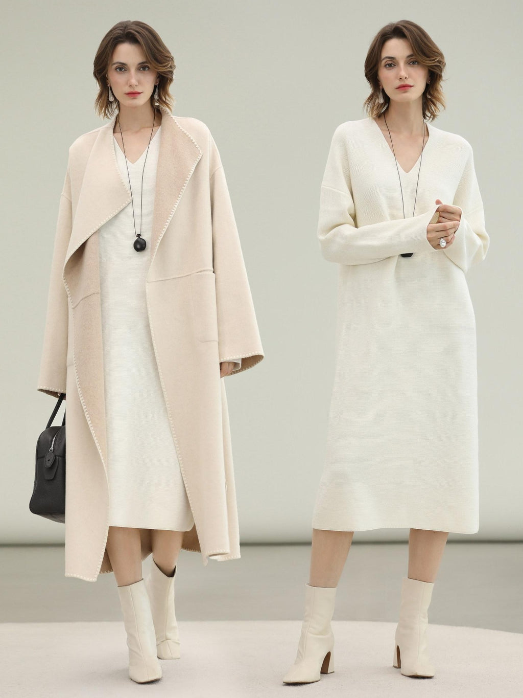 COCOBELLA Cozy Acrylic Wool Knit V Neck Drop Shoulder H Line Straight Commuter Dresses