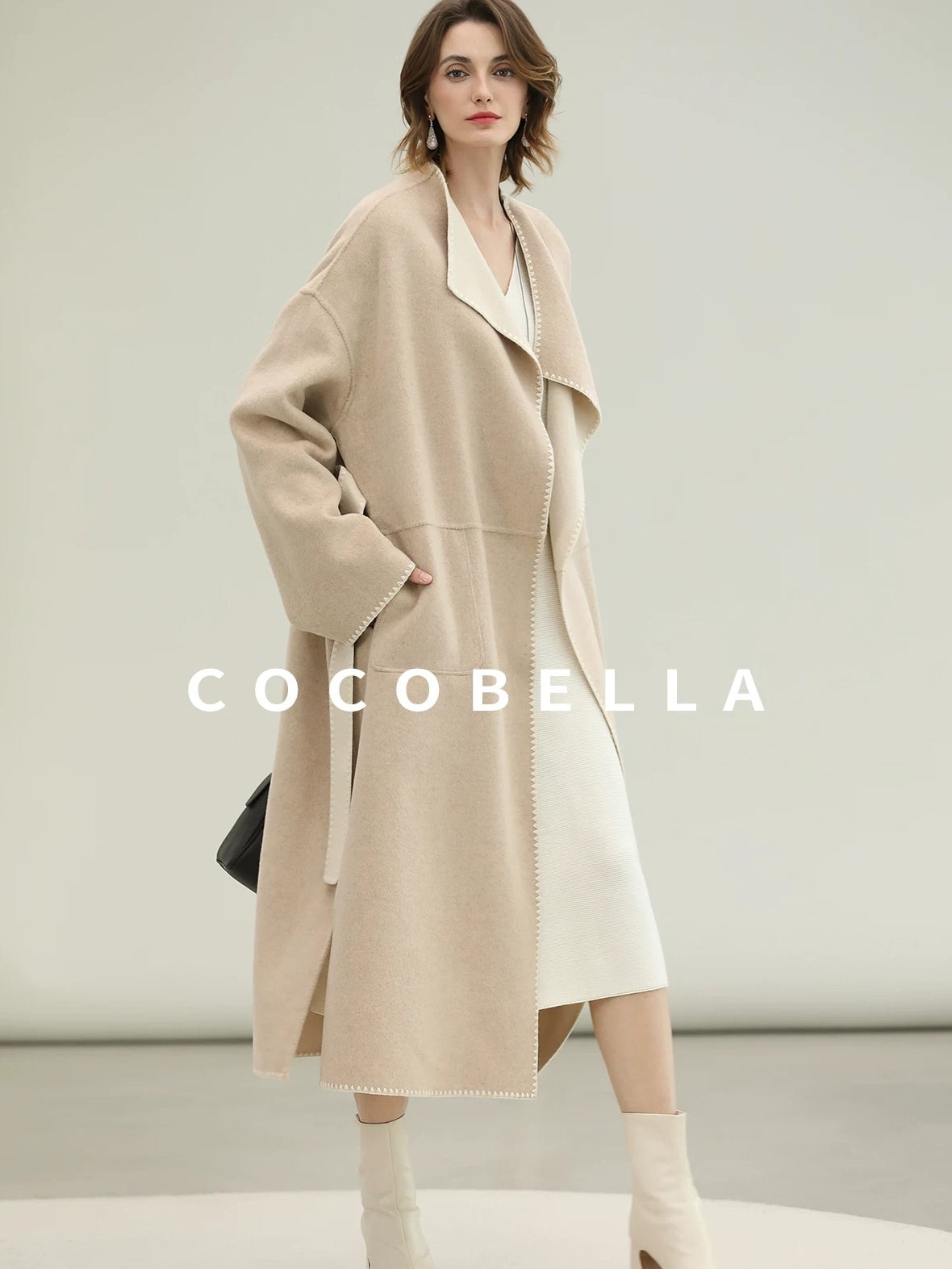COCOBELLA Cozy Acrylic Wool Knit V Neck Drop Shoulder H Line Straight Commuter Dresses