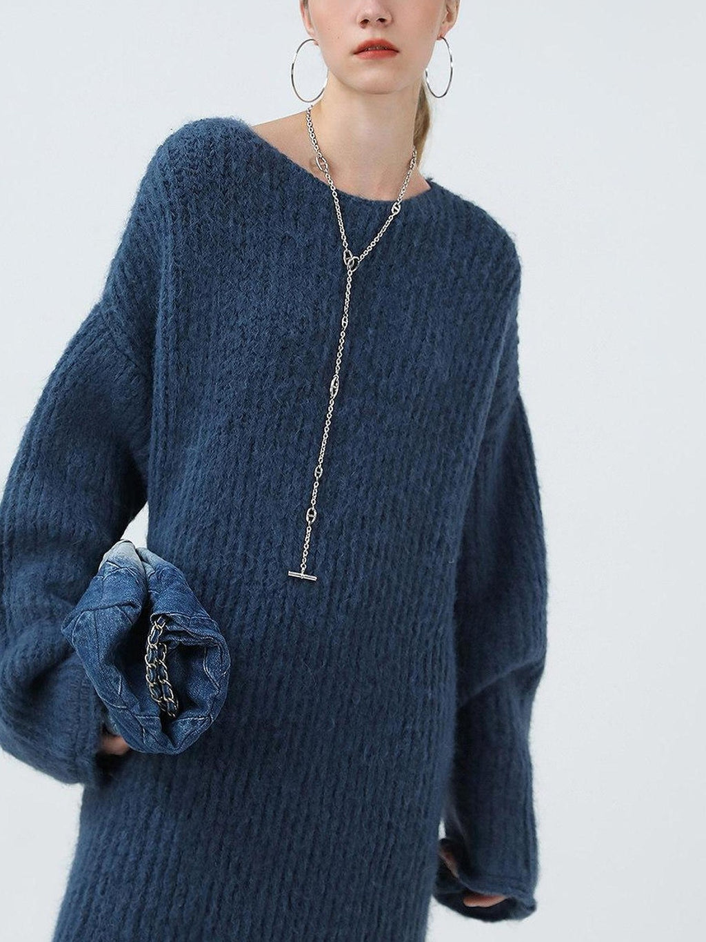 COCOBELLA Cozy Alpaca Blend Knit Vintage Boatneck H Fit Rolled Hem Long Sleeve Dresses