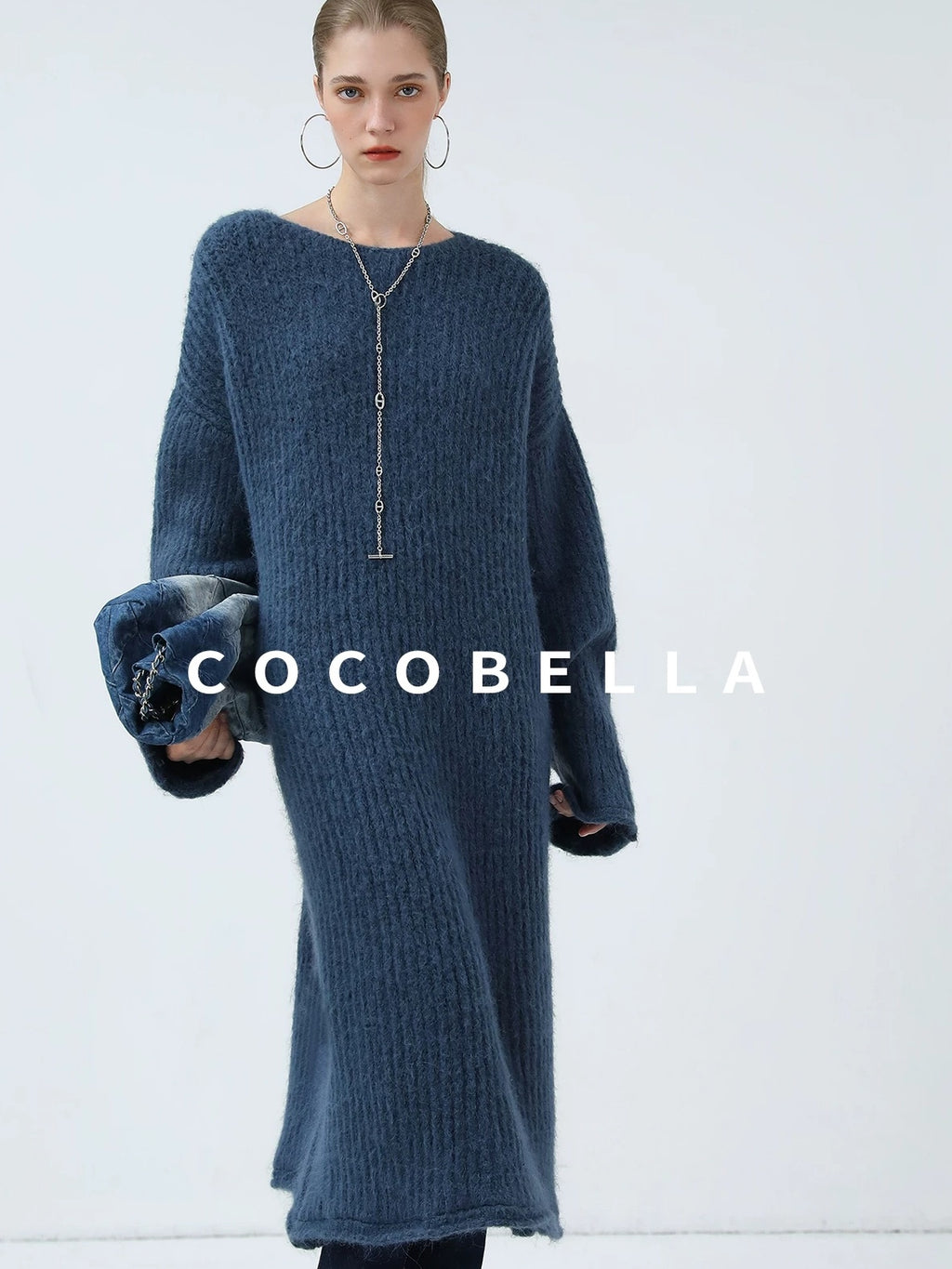COCOBELLA Cozy Alpaca Blend Knit Vintage Boatneck H Fit Rolled Hem Long Sleeve Dresses