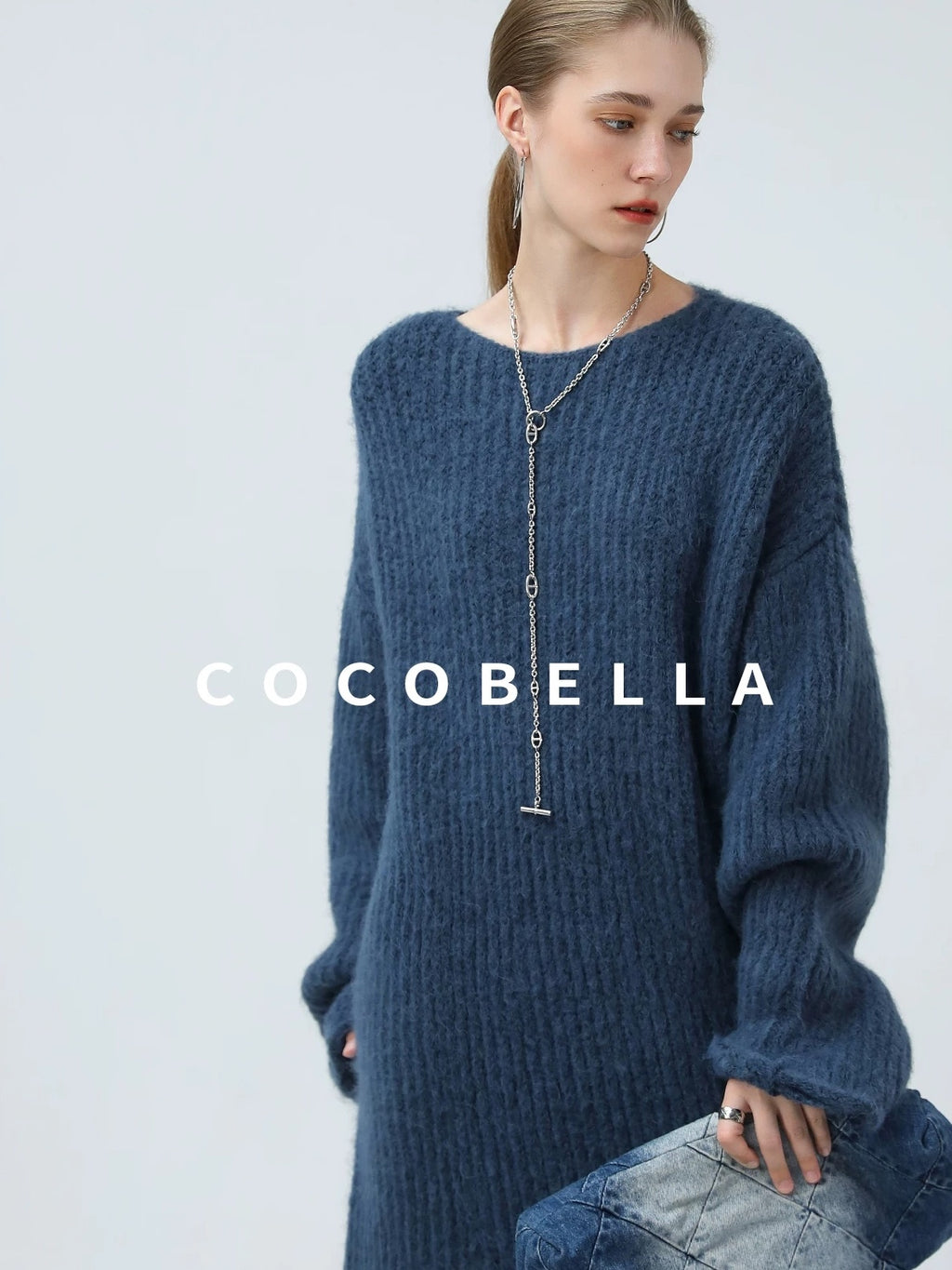 COCOBELLA Cozy Alpaca Blend Knit Vintage Boatneck H Fit Rolled Hem Long Sleeve Dresses