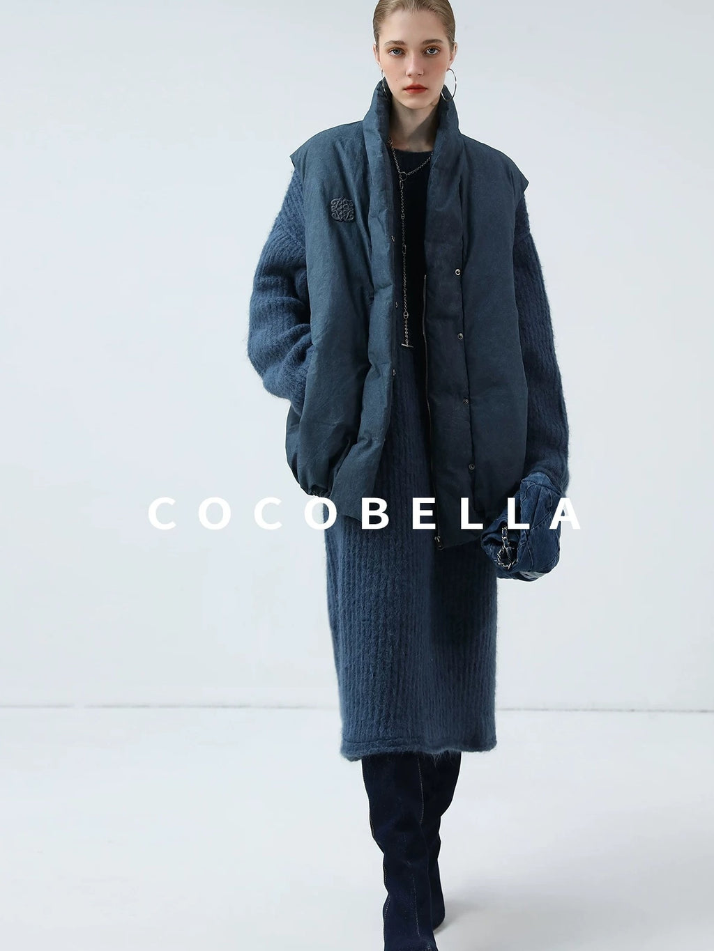 COCOBELLA Cozy Alpaca Blend Knit Vintage Boatneck H Fit Rolled Hem Long Sleeve Dresses