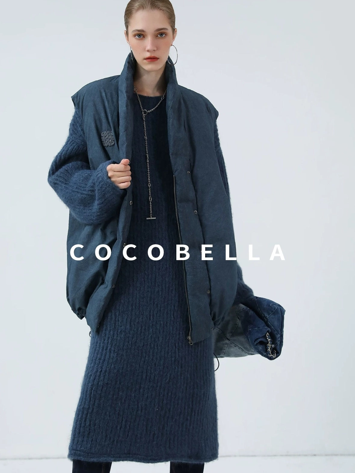 COCOBELLA Cozy Alpaca Blend Knit Vintage Boatneck H Fit Rolled Hem Long Sleeve Dresses