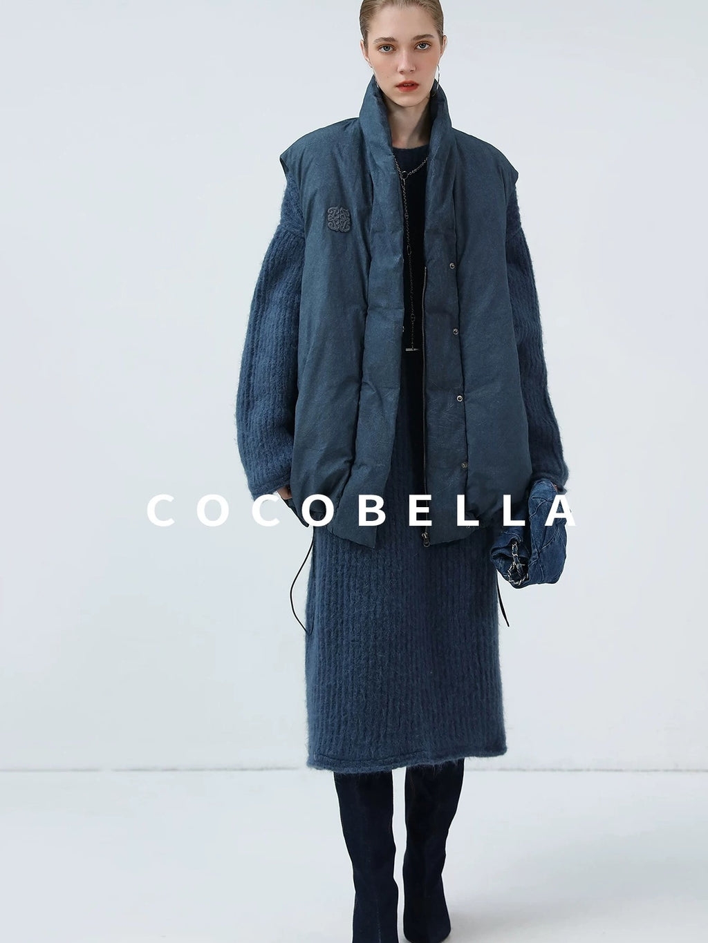 COCOBELLA Cozy Alpaca Blend Knit Vintage Boatneck H Fit Rolled Hem Long Sleeve Dresses