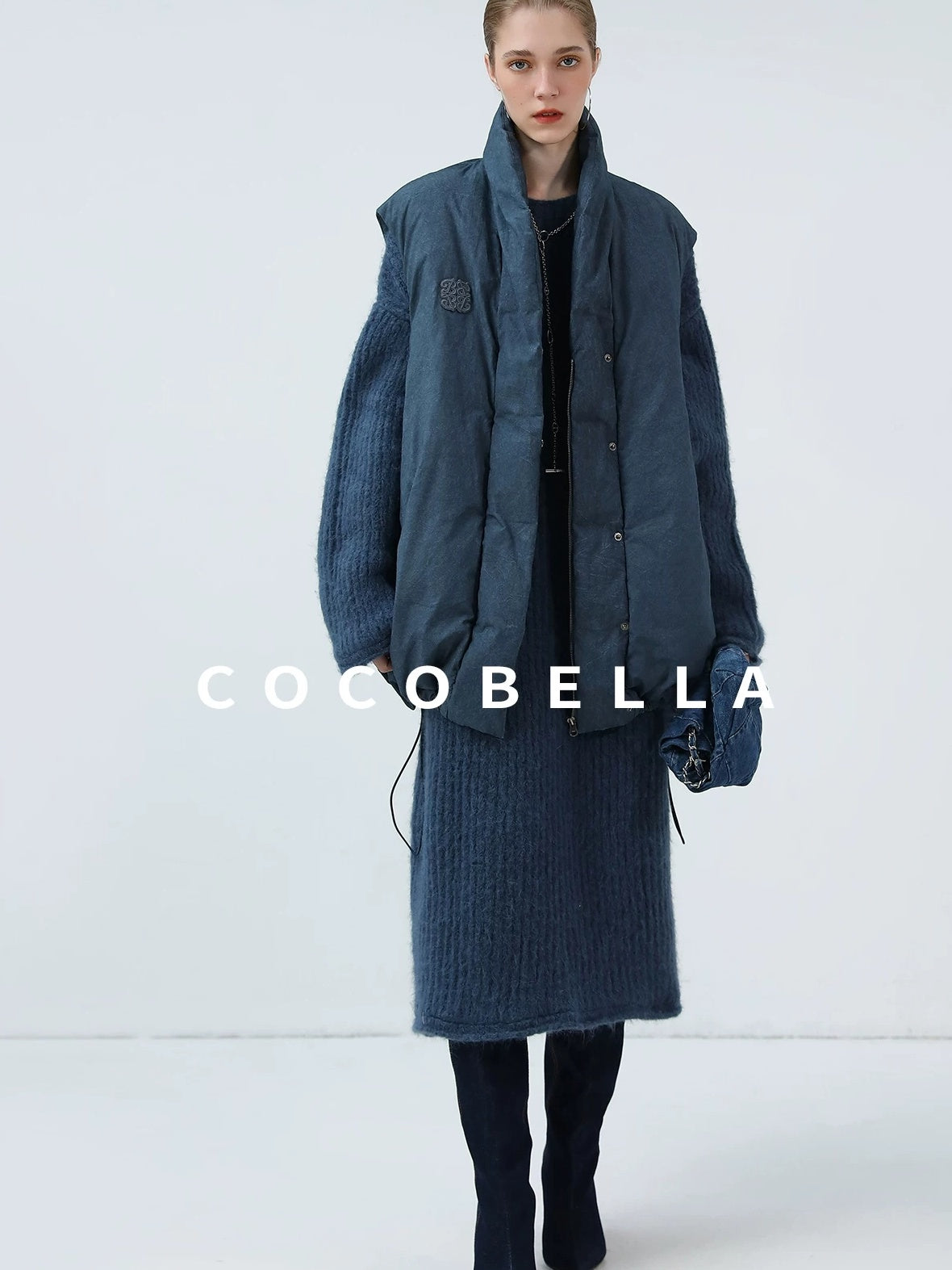 COCOBELLA Cozy Alpaca Blend Knit Vintage Boatneck H Fit Rolled Hem Long Sleeve Dresses