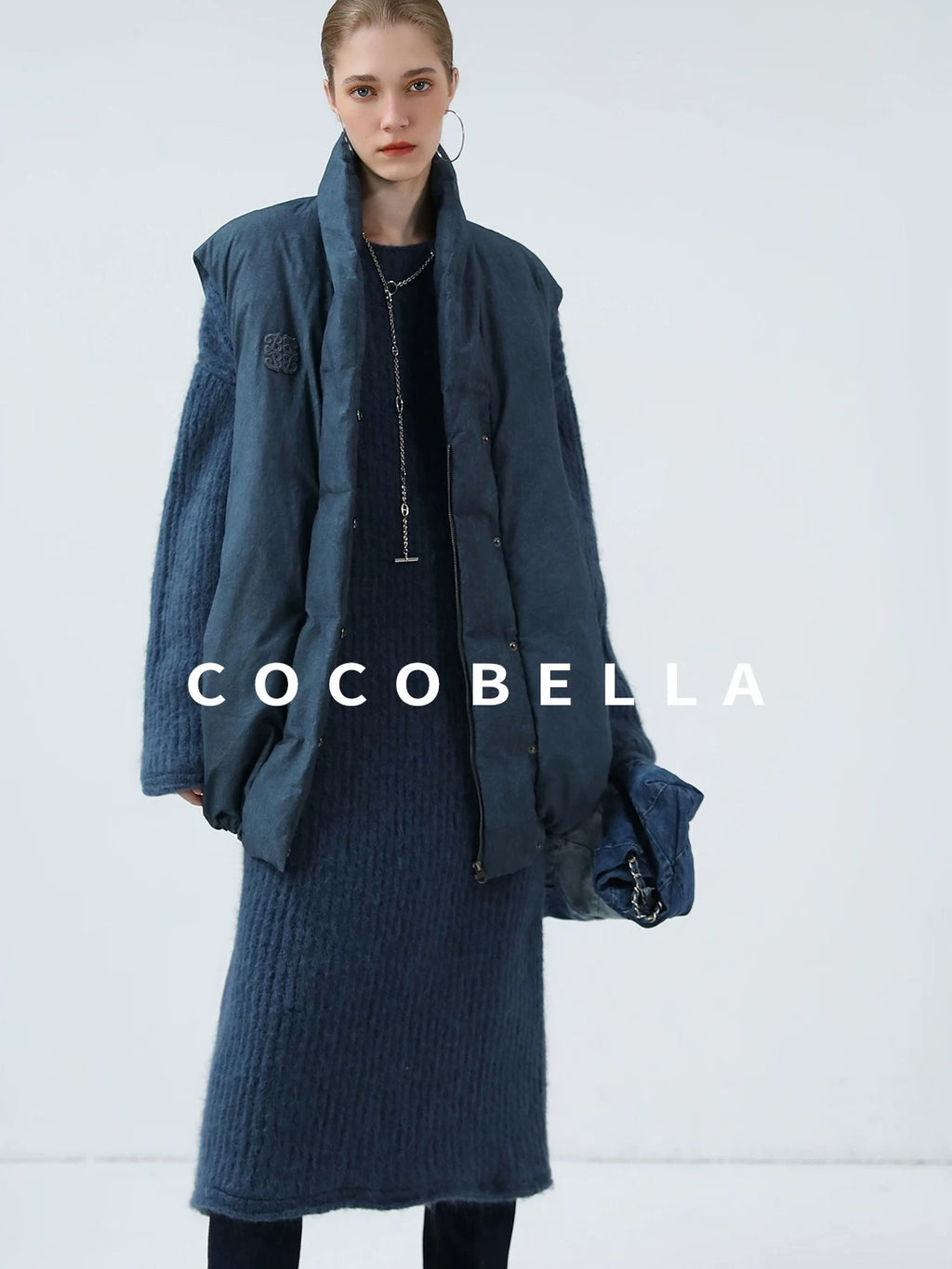 COCOBELLA Cozy Alpaca Blend Knit Vintage Boatneck H Fit Rolled Hem Long Sleeve Dresses