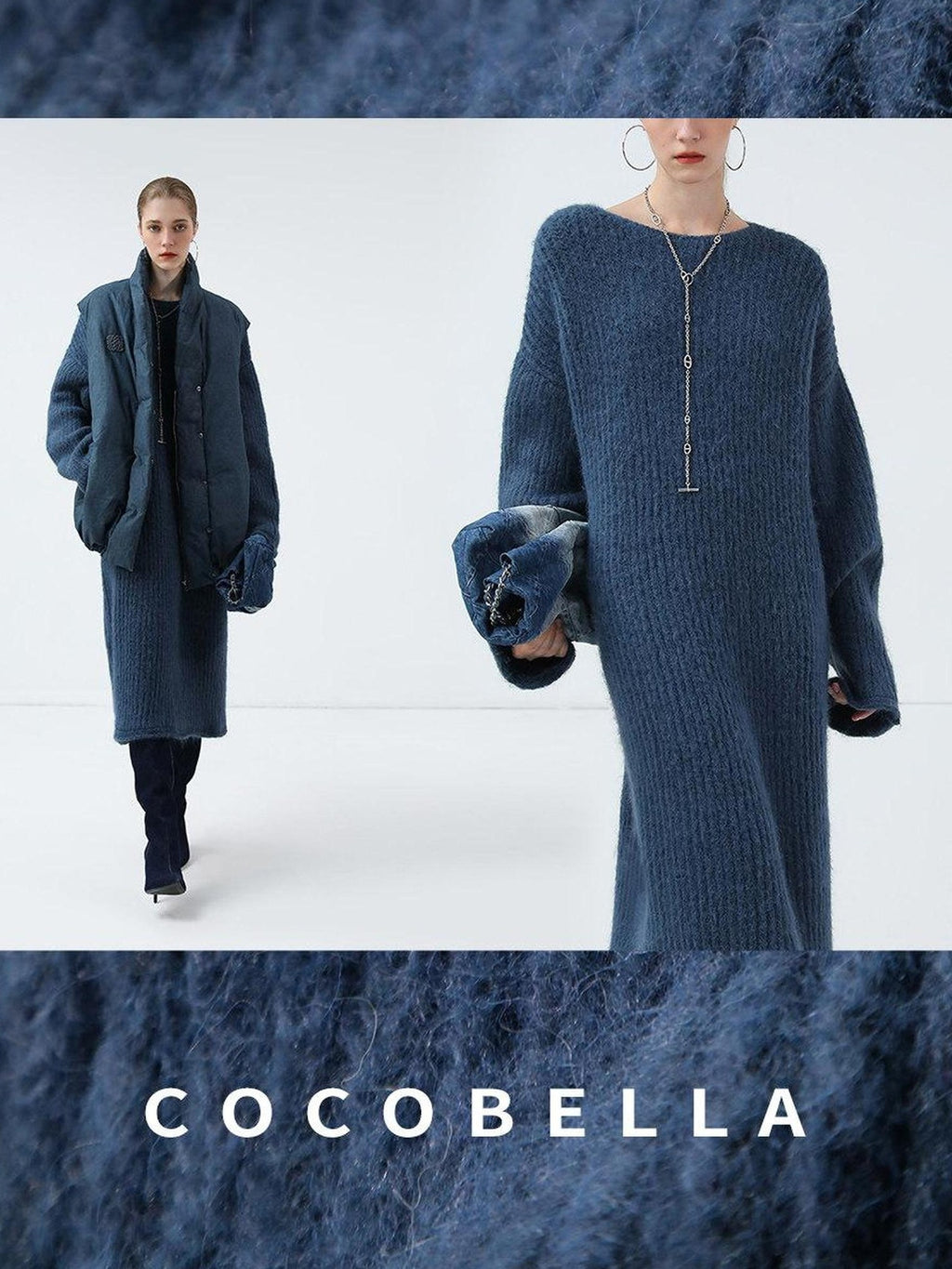COCOBELLA Cozy Alpaca Blend Knit Vintage Boatneck H Fit Rolled Hem Long Sleeve Dresses