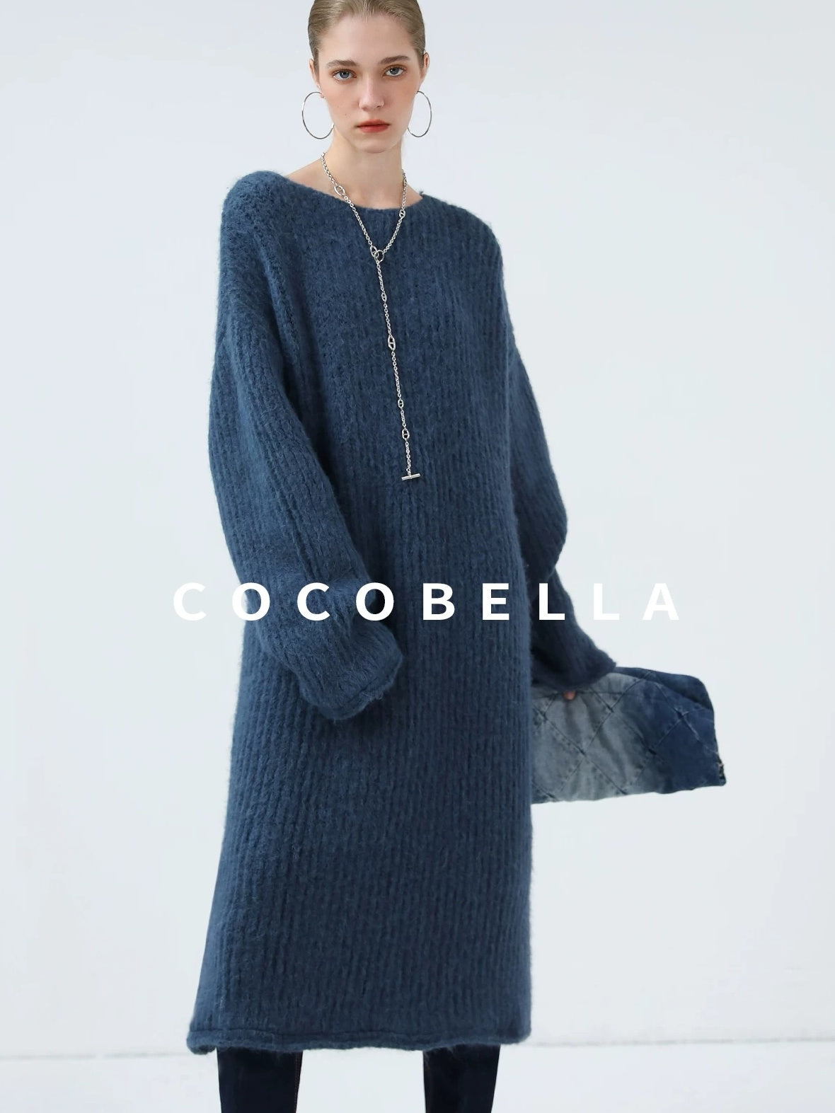 COCOBELLA Cozy Alpaca Blend Knit Vintage Boatneck H Fit Rolled Hem Long Sleeve Dresses