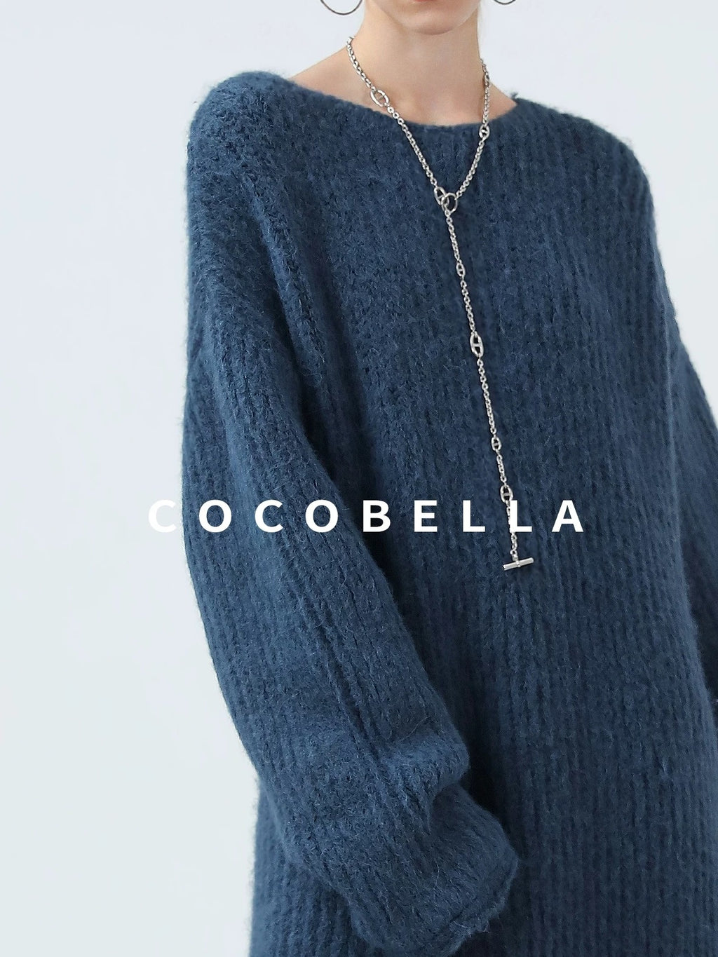 COCOBELLA Cozy Alpaca Blend Knit Vintage Boatneck H Fit Rolled Hem Long Sleeve Dresses