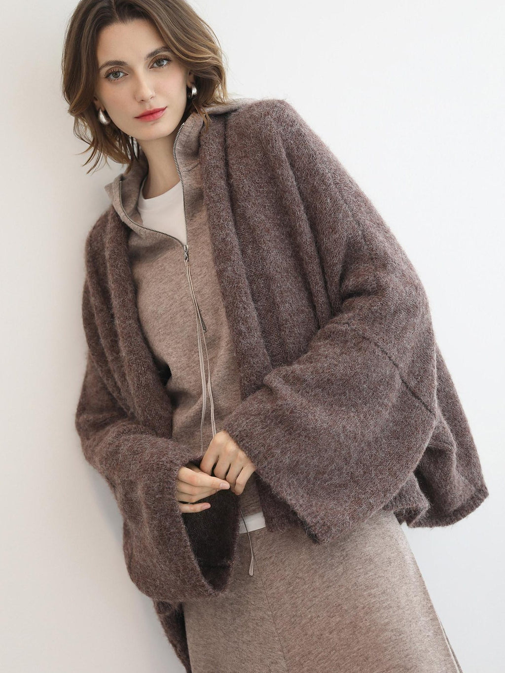 COCOBELLA Cozy Chunky Zip Front Batwing Sleeve Oversized Women Commuter Cardigan Sweater