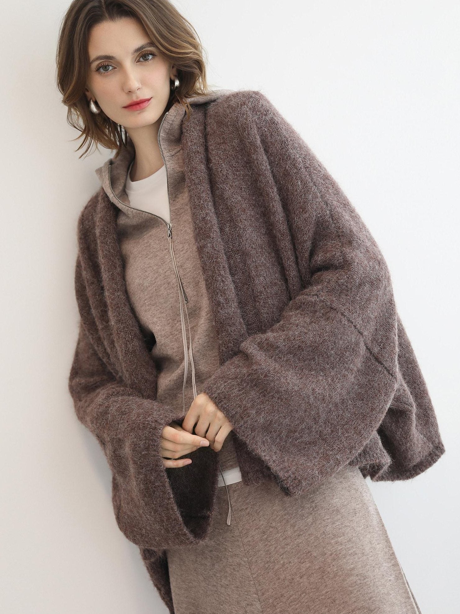 COCOBELLA Cozy Chunky Zip Front Batwing Sleeve Oversized Women Commuter Cardigan Sweater