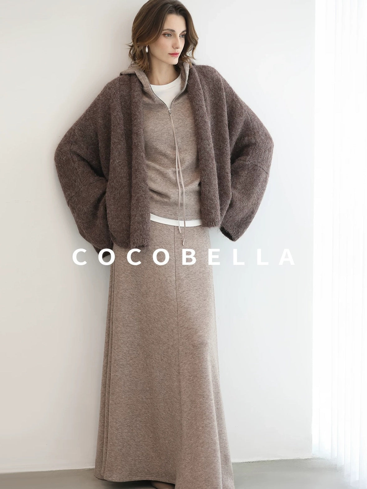 COCOBELLA Cozy Chunky Zip Front Batwing Sleeve Oversized Women Commuter Cardigan Sweater
