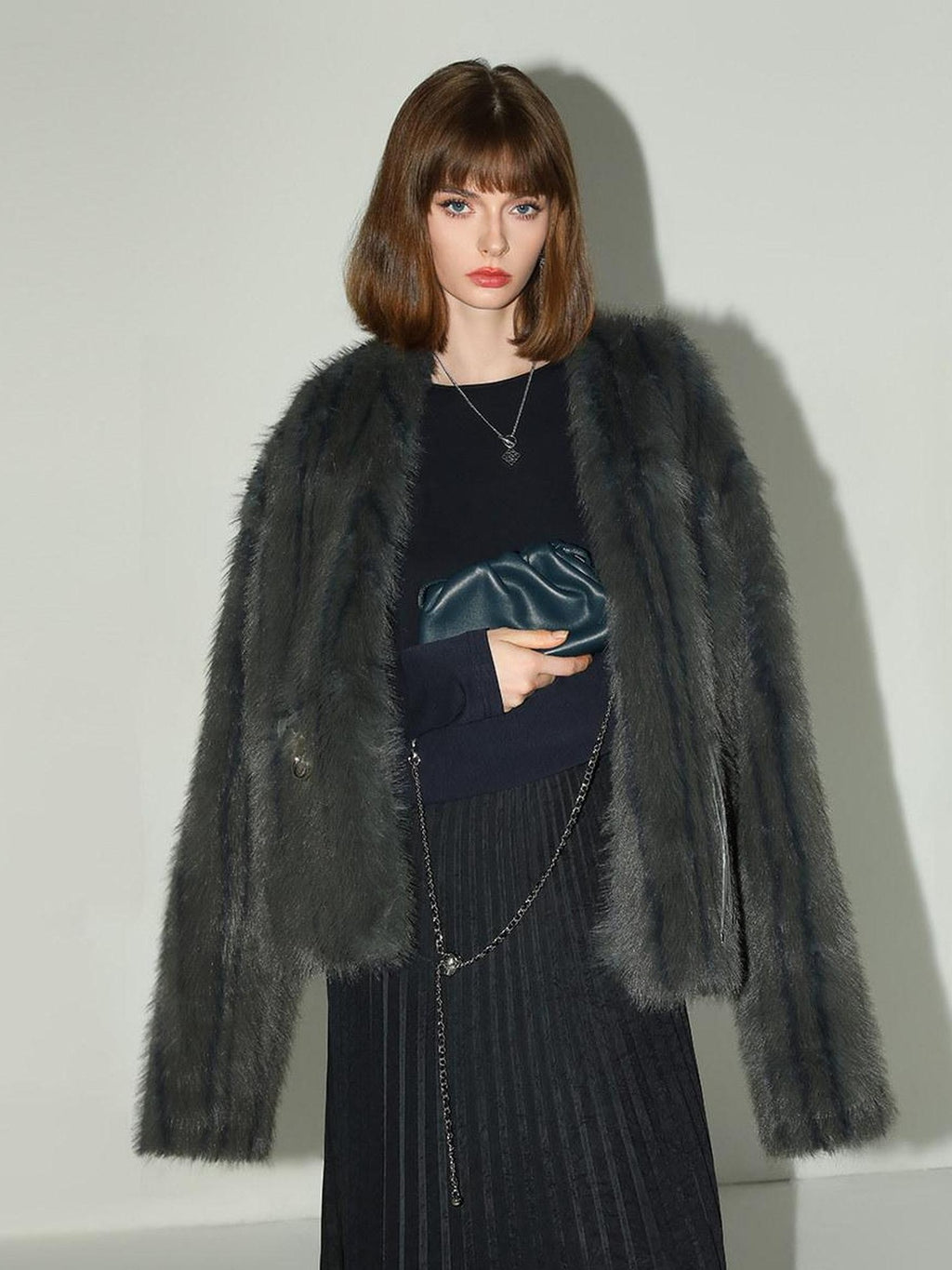 COCOBELLA Cozy Faux Fur Straight Fit Elegant Workwear Women Outerwear Jackets