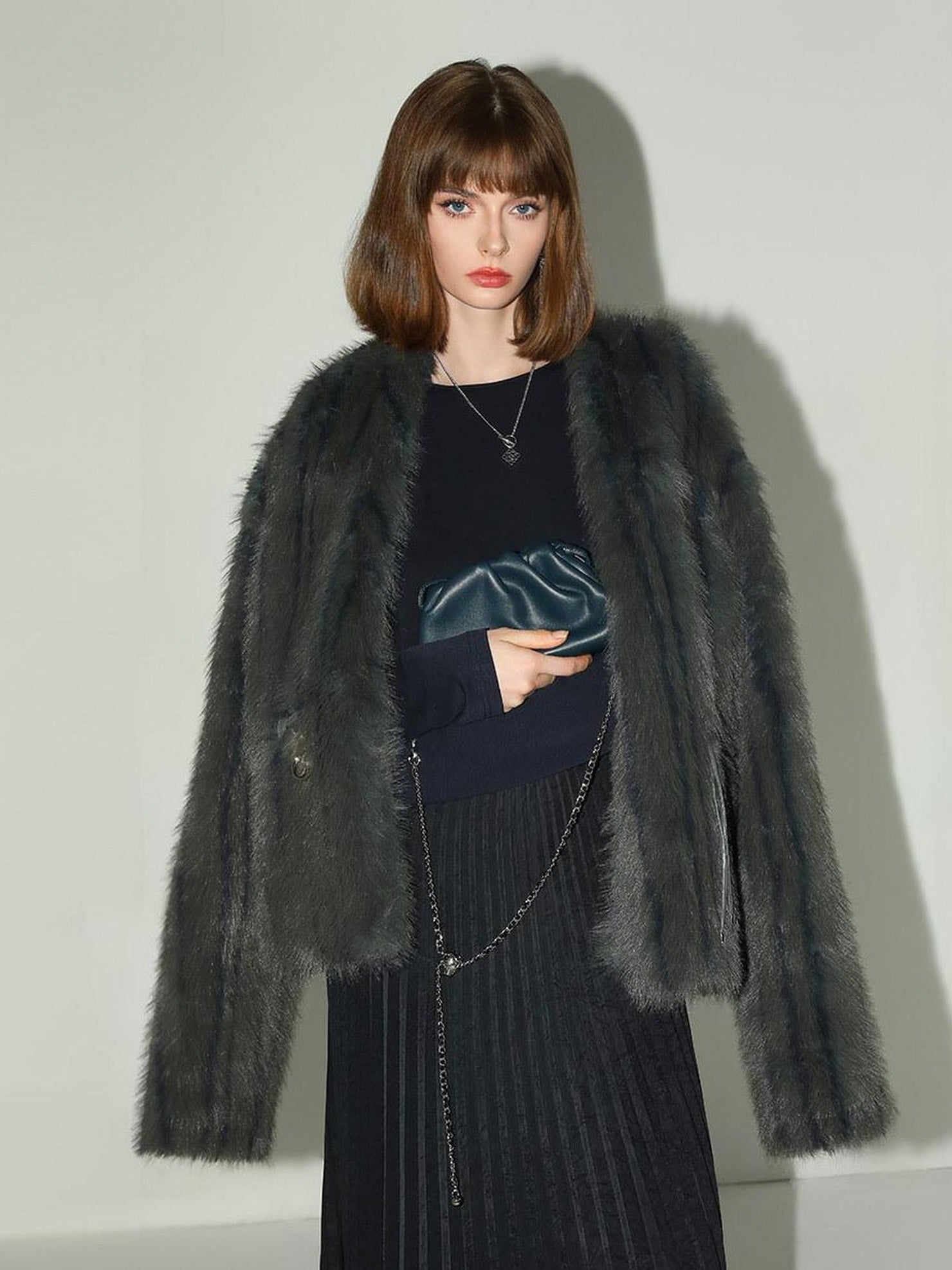 COCOBELLA Cozy Faux Fur Straight Fit Elegant Workwear Women Outerwear Jackets