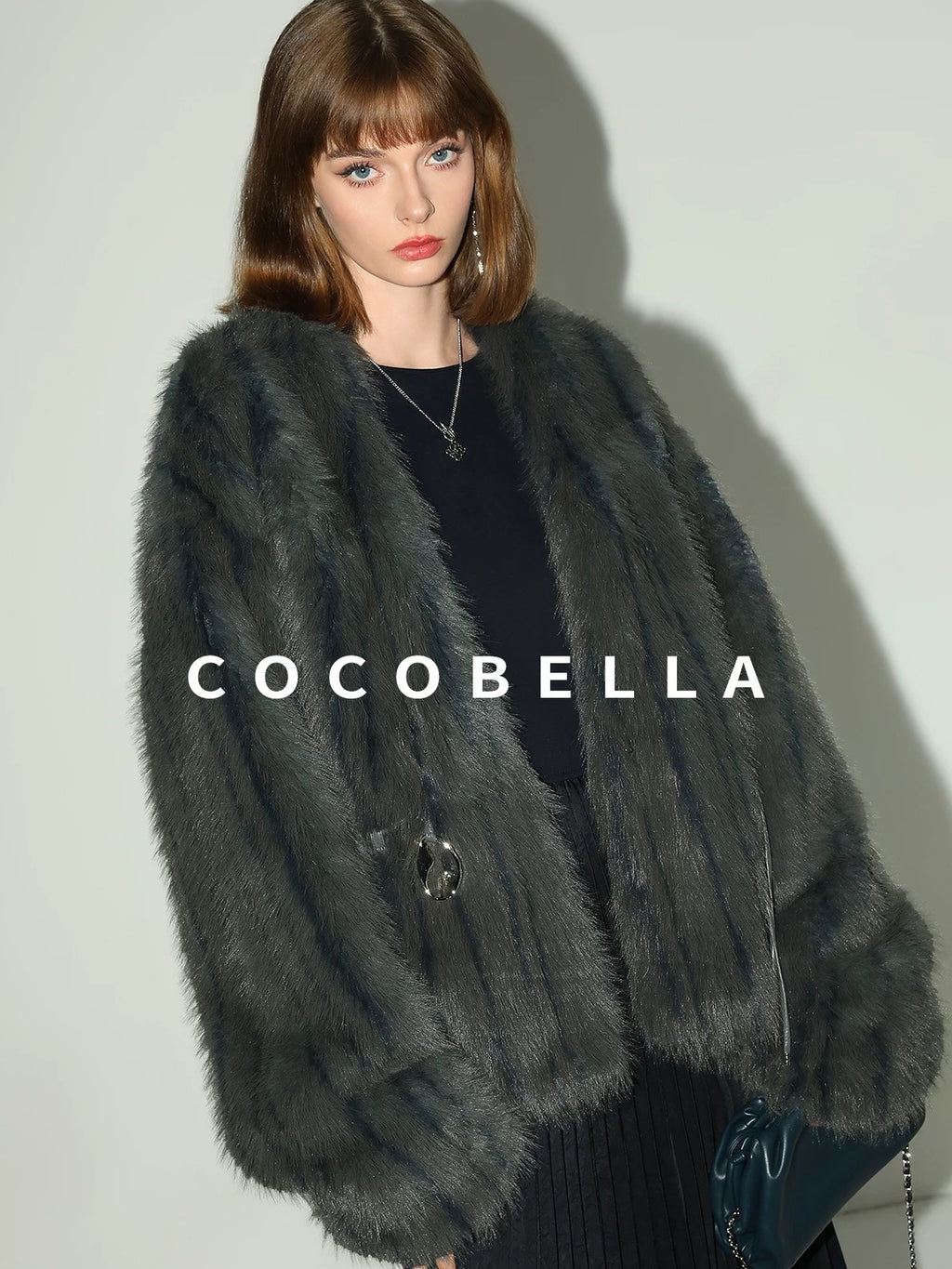 COCOBELLA Cozy Faux Fur Straight Fit Elegant Workwear Women Outerwear Jackets