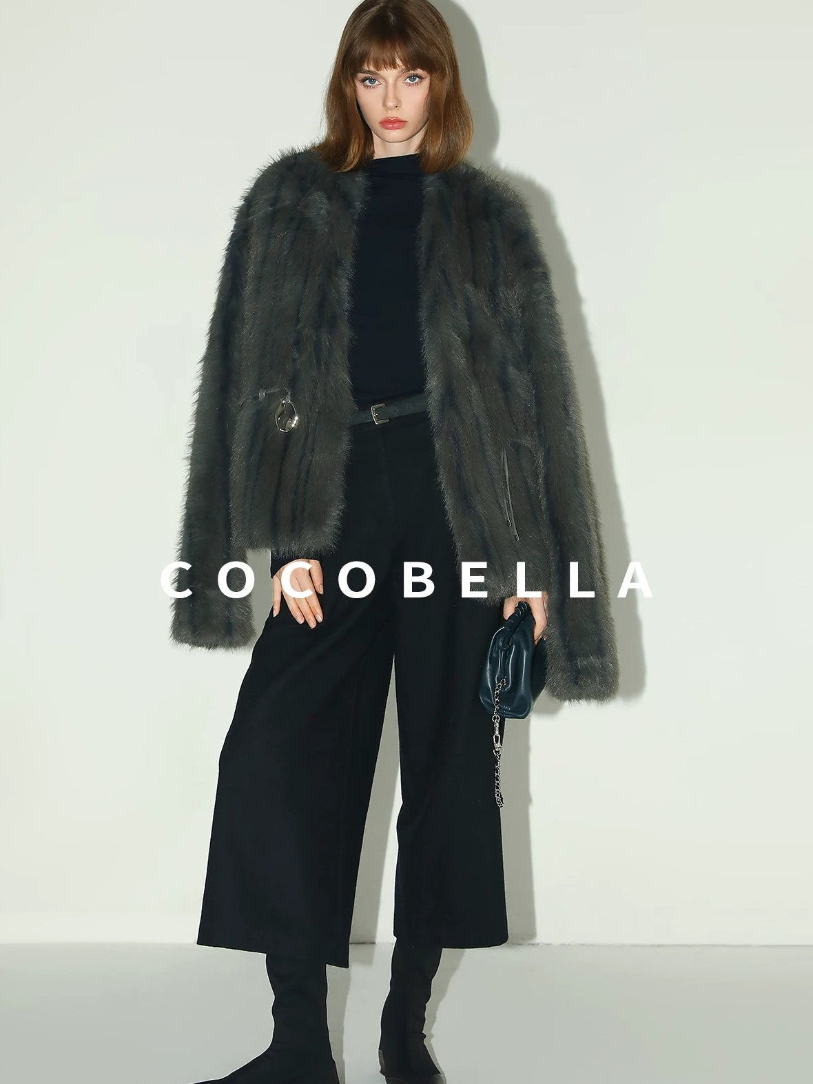 COCOBELLA Cozy Faux Fur Straight Fit Elegant Workwear Women Outerwear Jackets